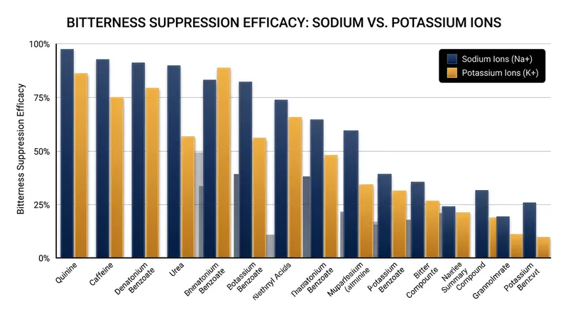 Sodium ions effectively suppress urea and amiloride, but have minimal impact on quinine.