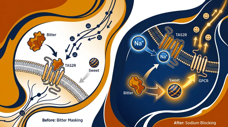 Sodium ions physically interfere with bitter transduction at the epithelial level.