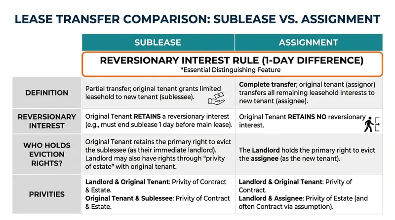 Retaining just one day of the lease term transforms an assignment into a sublease, preserving the original tenant's right to evict.