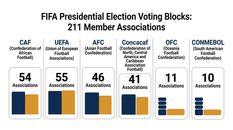 A successful FIFA presidential bid requires navigating the 211 voting member associations across six confederations.