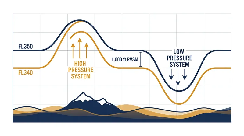 Aircraft on standard pressure ride the same atmospheric waves, maintaining vertical separation even as true altitude changes.