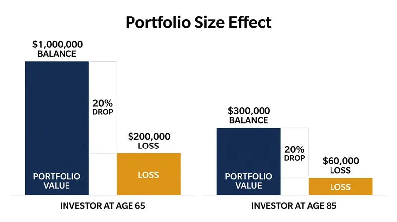 Because portfolios are largest at the beginning of retirement, early market declines destroy significantly more absolute wealth.