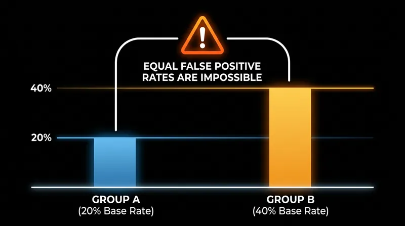 When the underlying prevalence of an outcome differs between populations, an algorithm cannot simultaneously achieve calibration and equalized odds.