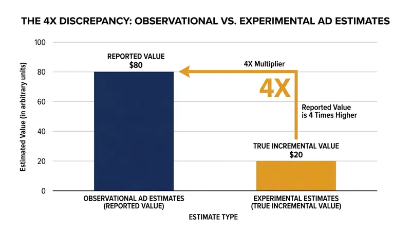 Observational ledgers can inflate the true causal impact of an advertising campaign by up to 400 percent.