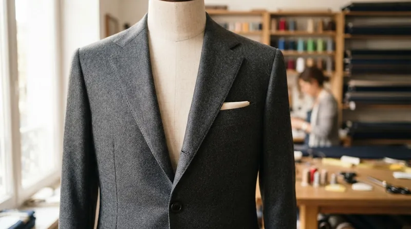 Illustration: Fastening the bottom button pulls the flared quarters together, causing the fabric to buckle and the lapels to bow.