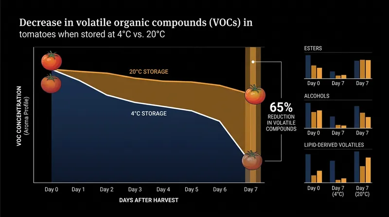 Refrigeration slashes the volatile compounds responsible for a tomato's aroma by up to 65 percent.