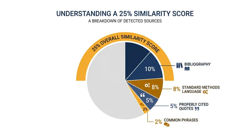 A high similarity score frequently consists entirely of legitimate academic formatting rather than plagiarized content.