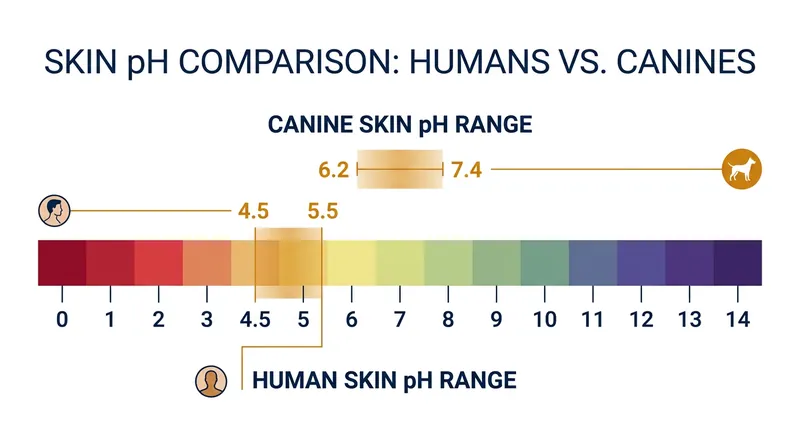 Human shampoos are formulated for an acidic environment, creating a severe mismatch when applied to dogs.