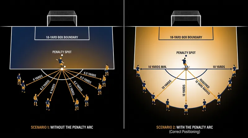 Without the arc, the straight line of the penalty area would allow players to stand just six yards behind the kicker.