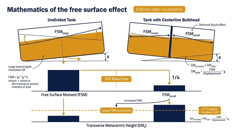Dividing a tank in half reduces the transverse moment of inertia of the liquid by 75 percent.