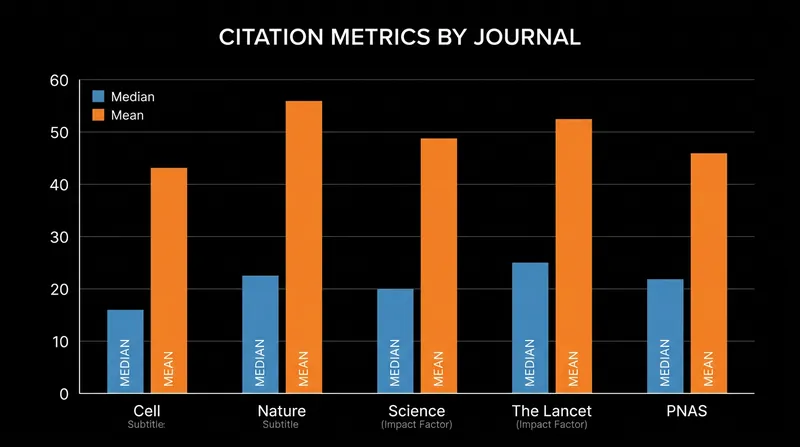 In major scientific journals, the arithmetic mean is consistently detached from the median paper's performance.