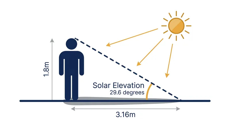 The tangent of the solar elevation angle determines the exact ratio between an object's height and its shadow.