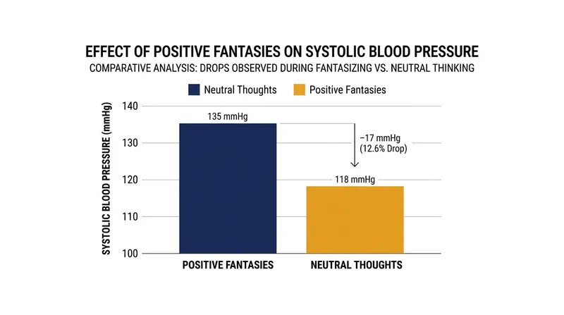 Positive fantasies actively lower systolic blood pressure, draining cardiovascular readiness.