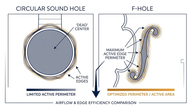 Airflow at low frequencies accelerates along the perimeter, making the interior area of a round hole acoustically inactive.