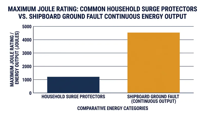 Household surge protectors are designed for millisecond spikes, not the continuous energy delivered by a marine grid fault.
