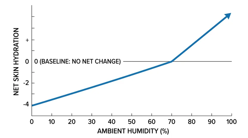 The 70 percent humidity threshold dictates whether a humectant hydrates or dehydrates the skin.