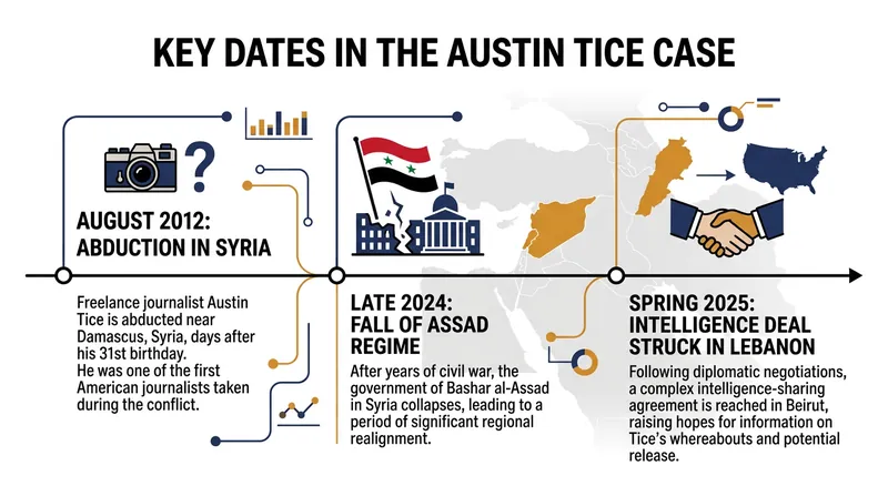 Key milestones in the search for Austin Tice and the subsequent intelligence arrangement.