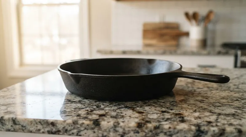 Illustration: Forged in tectonic heat, natural granite easily absorbs the thermal load of a hot skillet without damage.