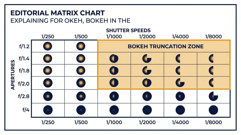 The threshold where shutter speed and aperture combinations cause visible bokeh clipping.