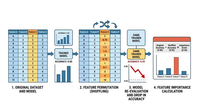 Permutation importance measures a feature's value by observing how much model accuracy drops when the data is shuffled.