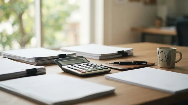 A close-up of a corporate finance professional's desk showing a digital invoice with 2/10 Net 30 terms highlighted.
