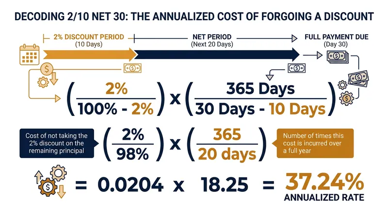The formula used by financial analysts to annualize the cost of a forfeited trade discount.