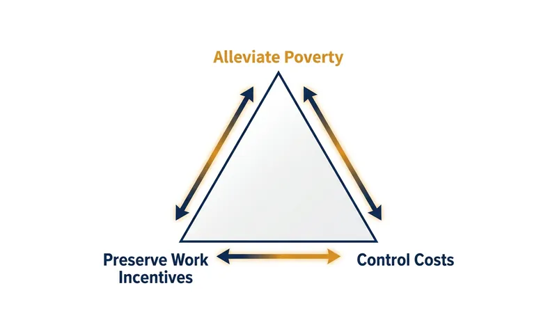 The Iron Triangle of Welfare illustrates the inescapable mathematical trade-offs in safety net design.