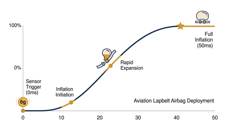 Aviation airbags deploy in a fraction of a second, acting as a pneumatic spring to absorb kinetic energy.