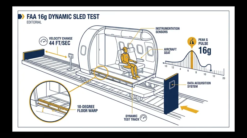 The FAA's dynamic testing requires seats to remain anchored and protect the occupant even when the aircraft floor deforms.