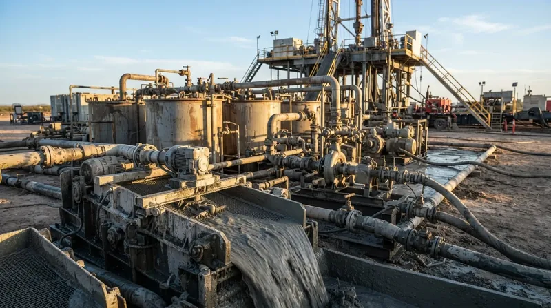 Illustration: Rig crews continuously adjust the density of the drilling mud by adding heavy minerals like barium sulfate.
