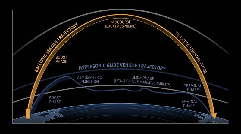 Unlike traditional ballistic missiles, hypersonic glide vehicles travel at lower altitudes and maneuver unpredictably to evade air defenses.