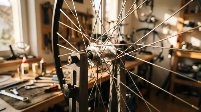 Illustration: Modern mountain bikes use wider hub spacing to increase the bracing angle of the spokes, improving lateral stiffness.