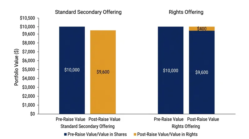 Unlike a standard offering, a rights issue preserves the exact pre-issue value of a shareholder's portfolio.