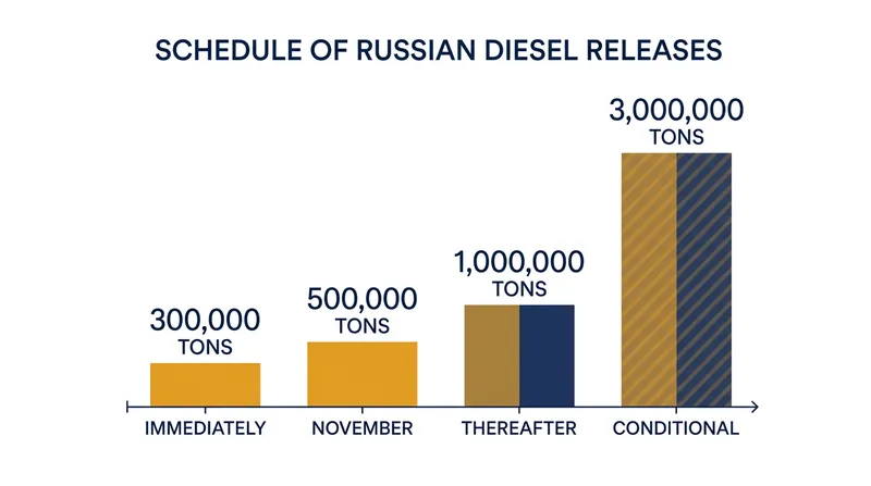 The agreement outlines a phased release of up to 4.8 million tons of diesel fuel.