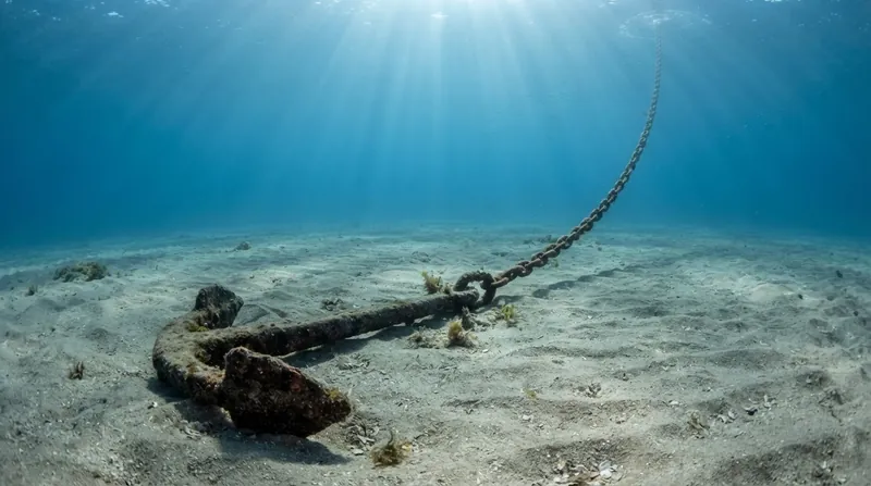 Illustration: The suspended weight of the chain absorbs shock loads and ensures a horizontal pull at the anchor shank.