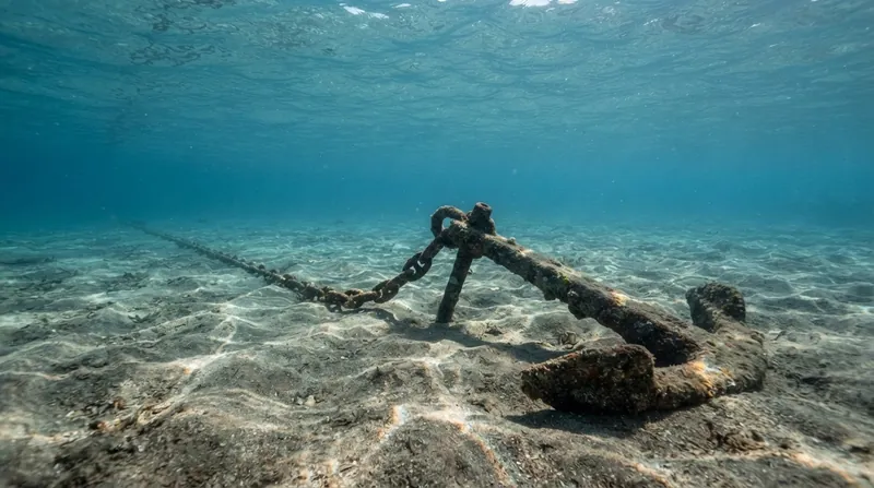 Illustration: Flukes pivot and dig into the substrate when pulled horizontally, mobilizing the seabed to resist dragging.