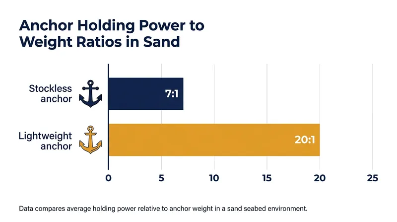 Holding power to weight ratios for common anchor designs in a sand substrate.