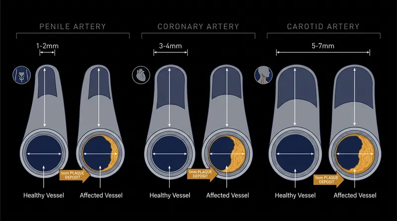 The artery size hypothesis explains why a uniform plaque burden restricts smaller vessels years before affecting larger ones.