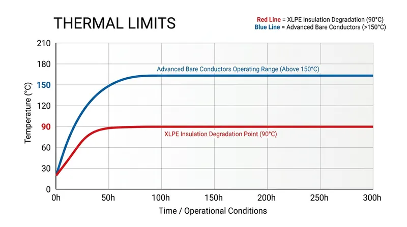 Bare advanced conductors can operate at temperatures that would melt standard plastic insulation.
