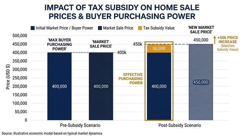 When buyers have more purchasing power due to tax subsidies, they bid up prices, allowing sellers to capture the financial benefit.