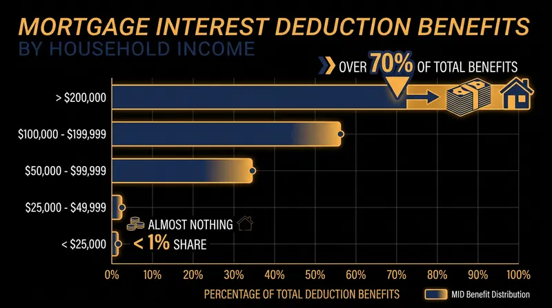 The financial rewards of the deduction flow overwhelmingly to high-income households who already own homes.