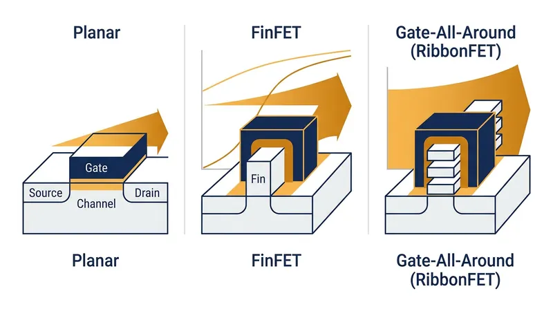 Structural innovations like FinFET and GAA improve gate control, bringing the subthreshold swing closer to the 60-millivolt physical limit.