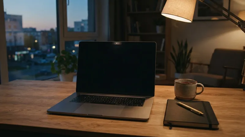 A remote worker sitting at a desk looking tired while staring at a laptop screen displaying a video conference grid.