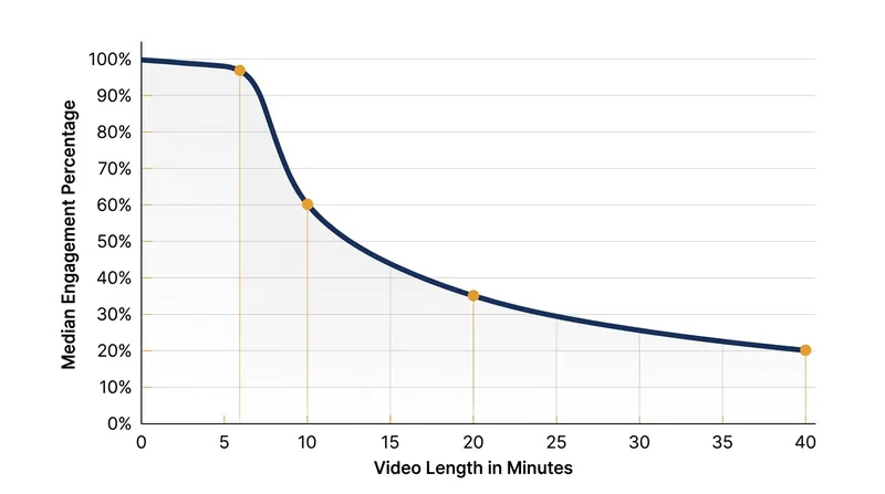 Median engagement time peaks at six minutes regardless of the video's total length.