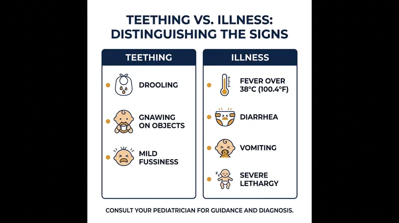Differentiating the localized symptoms of tooth eruption from systemic illness.