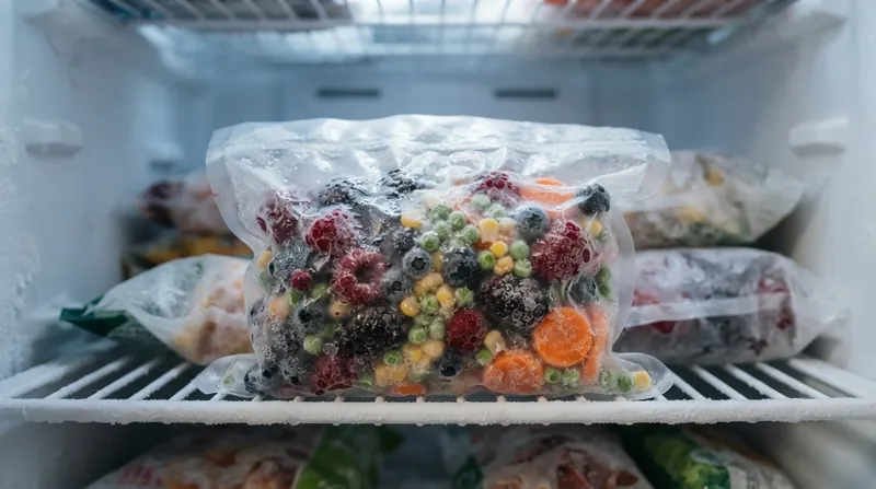 Illustration: Ice crystals inside a sealed package are formed by moisture drawn directly from the food during heating cycles.