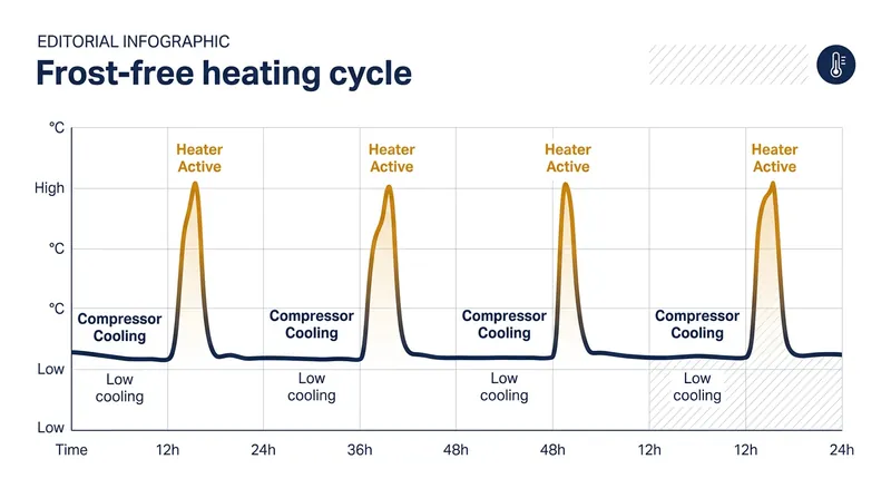 Automatic defrost systems periodically raise internal temperatures to melt coil ice.
