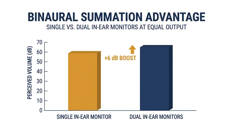 Listening with both ears provides a neurological volume boost of up to 6 decibels without increasing the actual sound pressure level.