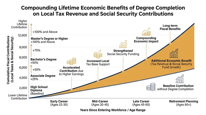 Converting a dropout into a graduate yields compounding economic benefits over a lifetime.
