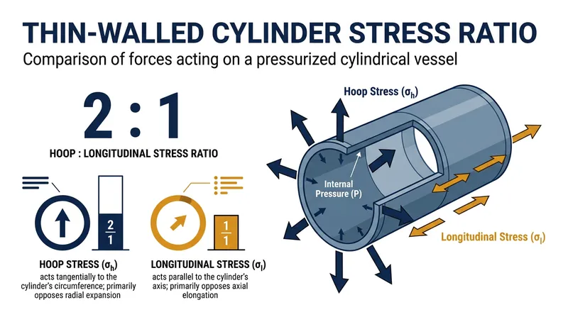 The mathematical relationship between circumferential and axial forces dictates that a cylinder will always fail radially.